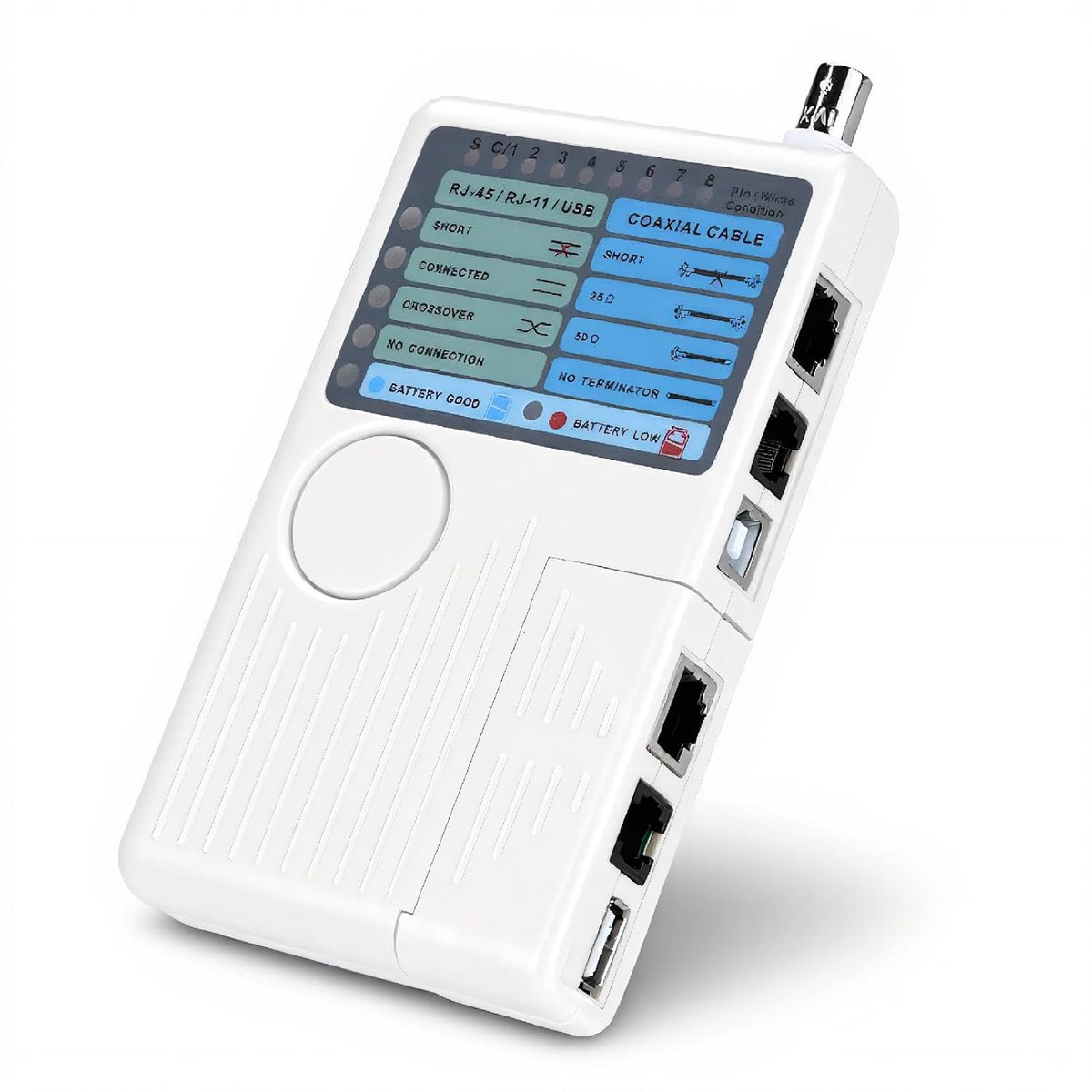 SnelShoppen - Professionele Netwerkkabel Tester RJ45/RJ11/USB/BNC - Kabeltestapparaat voor LAN, Eenvoudige 1-Button Test, Automatische Detectie, Batte