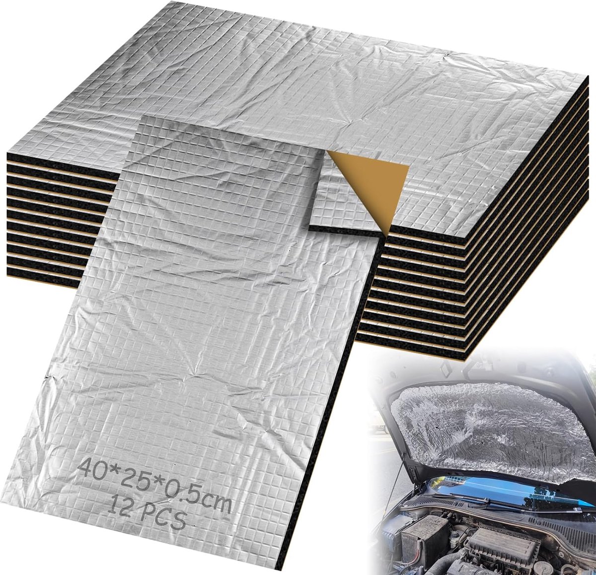 SnelShoppen - Pack van 12 butyl aluminium isolatieplaten 400 x 250 x 5 mm, vlamvertragend, waterdicht, anti-vocht, voor geluidsisolatie en warmte-isol