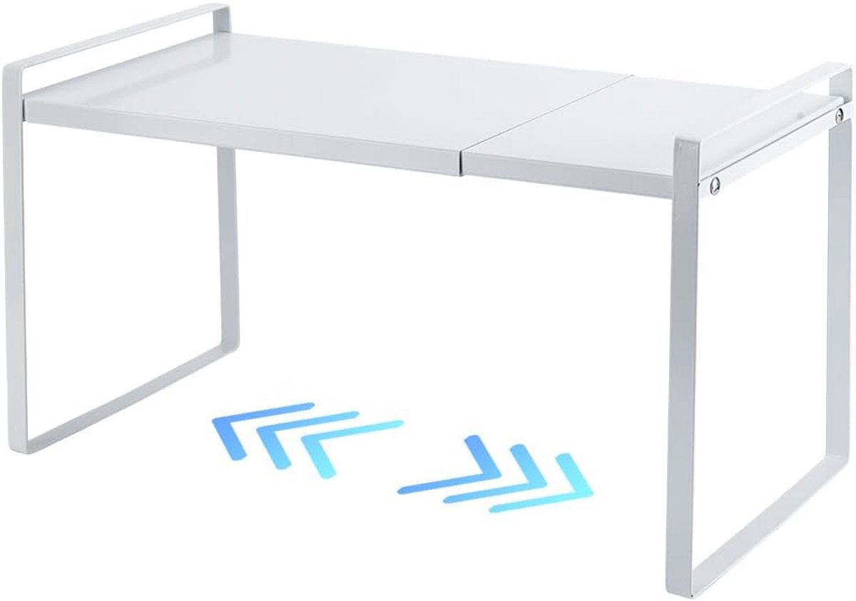 SnelShoppen - Verstelbare Keuken Organizers Planken voor Kasten - Uitschuifbaar van 35 tot 65 cm - Stevige Aluminium Vrijstaande Organizer - Wit - Ond
