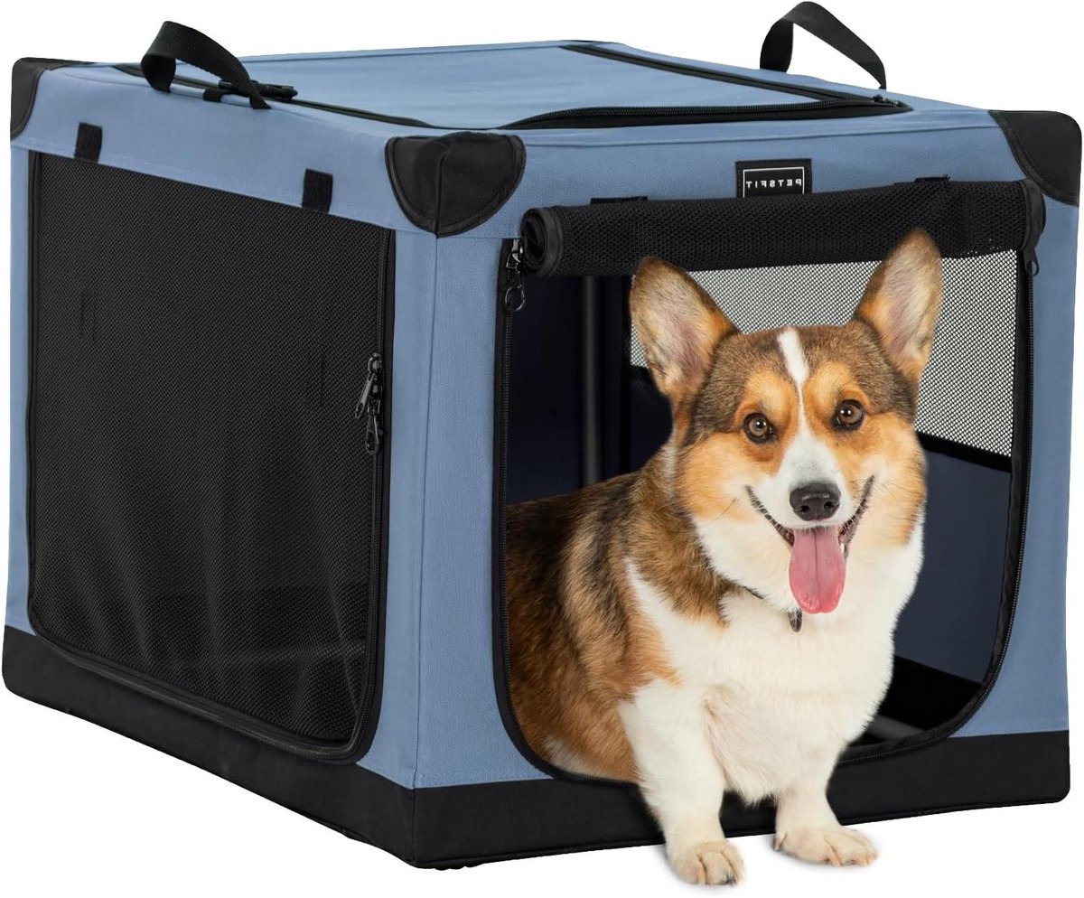 Opvouwbare Hondenkrat - Hondenbox Transport - Veilig Reizen - Gepatenteerd Spiraalkopontwerp - 76 x 50 x 49 cm - Blauw