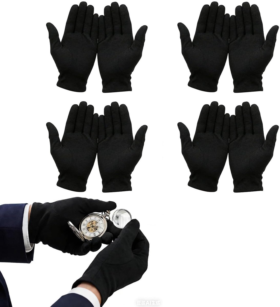 Katoenen handschoenen 4 paar - zwarte textielhandschoenen - bescherming voor cosmetische toepassingen - ShopVlot