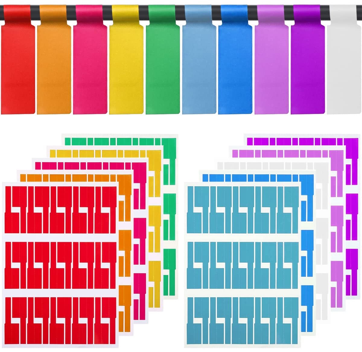 SnelShoppen - Cable Labels Tags 300 PCS - 10 Kleuren Waterproof Zelfklevende Draad Labels voor Kabelbeheer - Printbaar met Laserprinter - Identificati