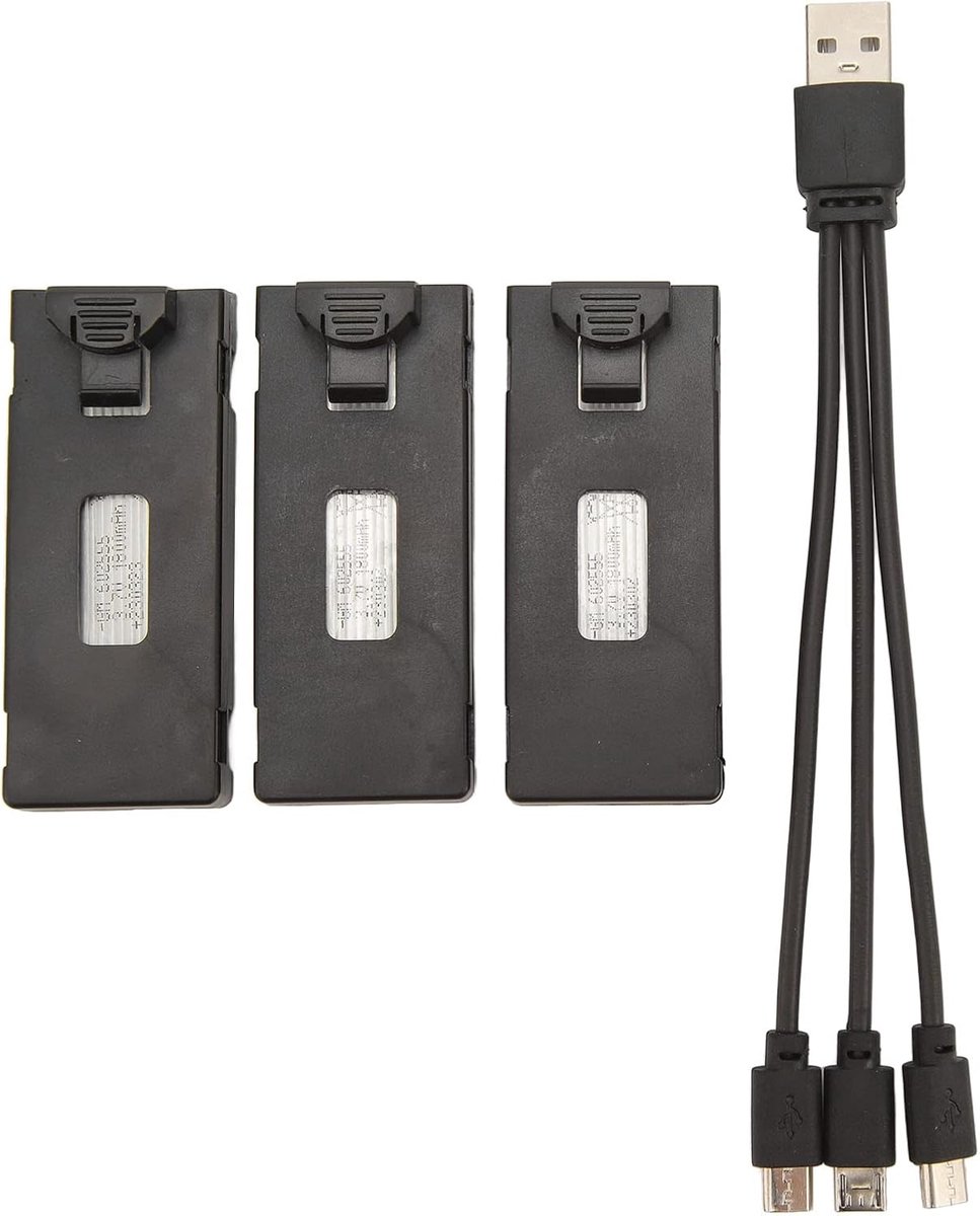 SnelShoppen - RC Drone Lithium Batterij Set 3 Stuks 3.7V 1800mAh met 3-in-1 Oplaadkabel, Lichtgewicht en Draagbare Accu voor E88 E88Pro LS E525 E525Pr