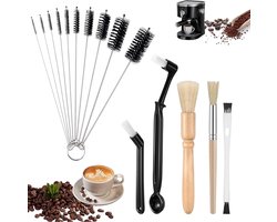 SnelShoppen - 16-delige Barista Pinsel Set - Koffieborstel Set voor het Schoonmaken van Siebträger, Barista Accessoires, Espresso Machine, Koffie Gere