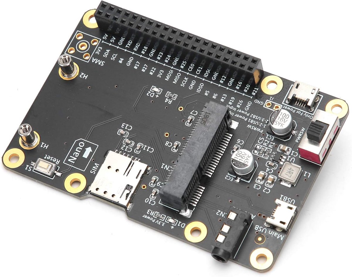 SnelShoppen - 3G/4G LTE Basis Hat voor Raspberry Pi 4/3/2/B+ met SIM Kaart Module, USB Verbinding, Geschikt voor 40-pins GPIO Header