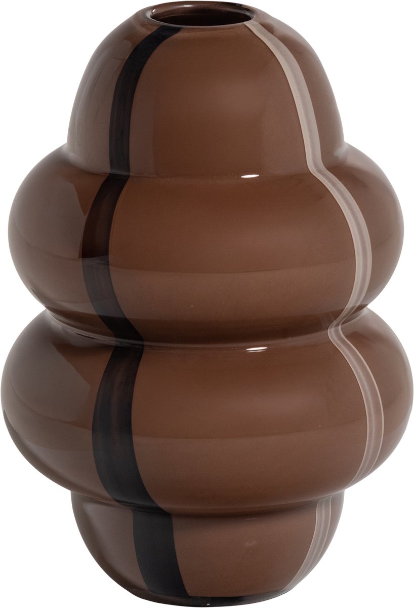 WOOOD Kency Vaas - Glas - Bruin Met Streep Donkerbruin - 32x23x23