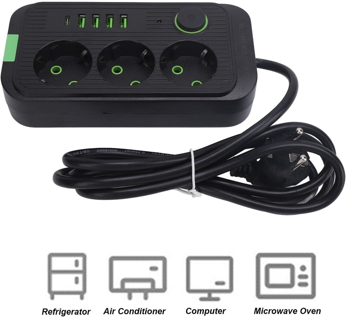 SnelShoppen - Europese Stekkerdoos met 3 Stopcontacten, 4 USB-A Poorten, 1 USB C Poort, Muurbevestiging en 2 M Kabel, Ideaal voor Thuis, Kantoor en Re