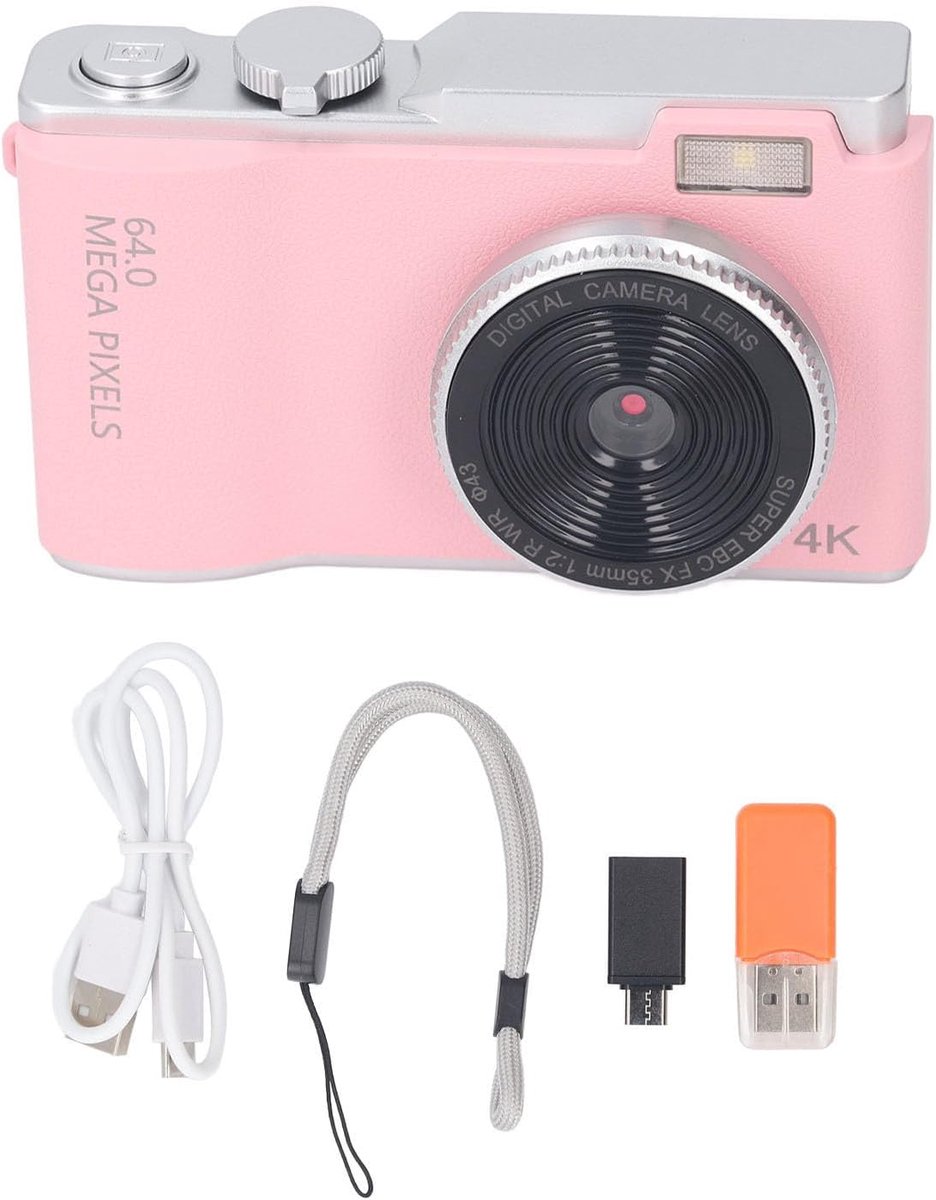 SnelShoppen - Digitale Camera voor Fotografie, Autofocus Vlog Camera 48MP 1080P HD, 2.4 Inch IPS Scherm, Voor- en Achterzijde Dubbele Camera, Type C O