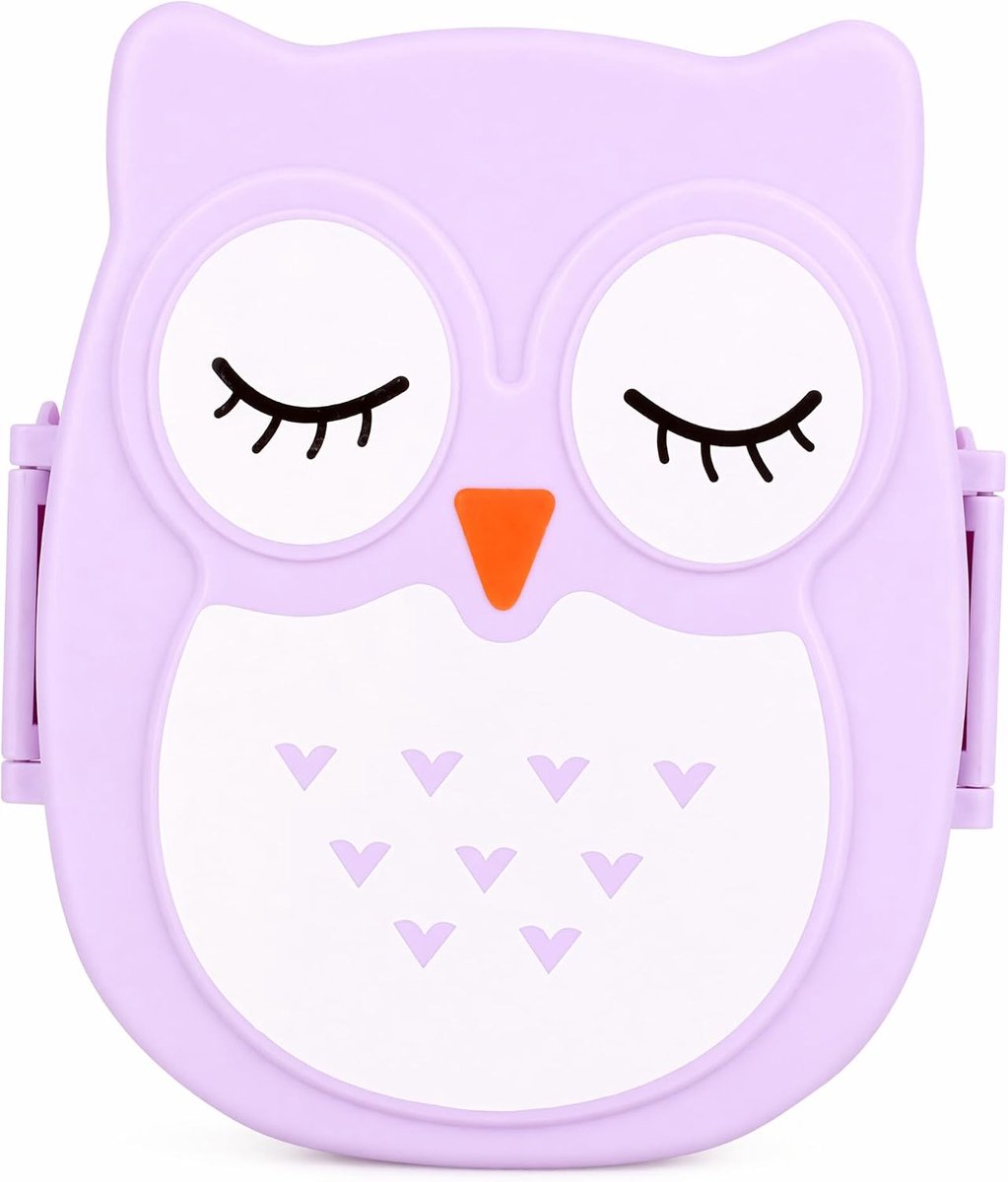SnelShoppen - Bento Voedselcontainer, Grote Snackdoos, Voedselveilig, Paars, Cartoon Uil, Ideaal voor School, Kantoor, Picknick, Reizen, Buitenactivit