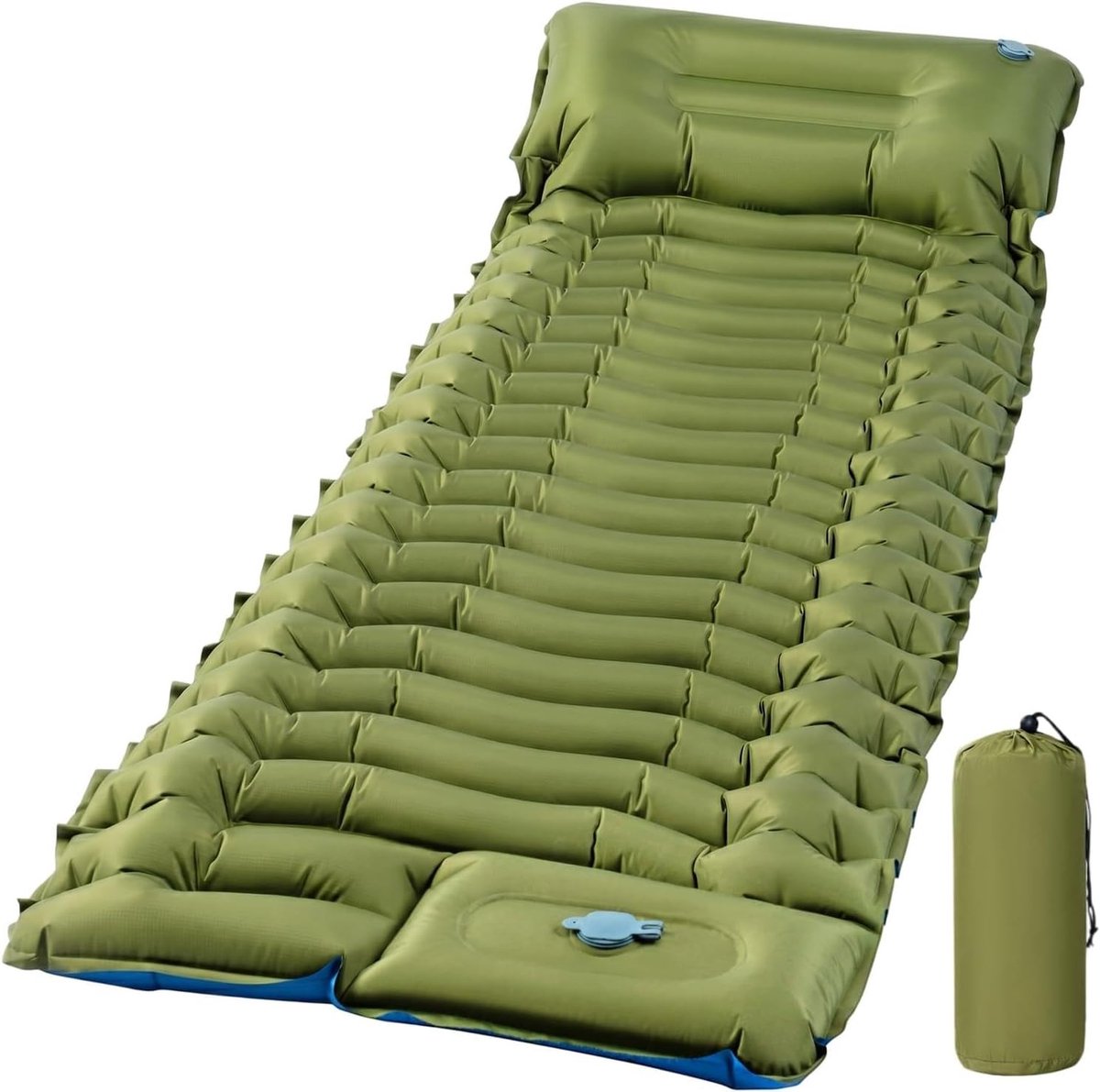 Zelfopblazende Slaapmat - Groen - 10-12 cm Dikte - Lichtgewicht Kampeermat met Ingebouwde Voetpomp - Voor Backpacken en Kamperen