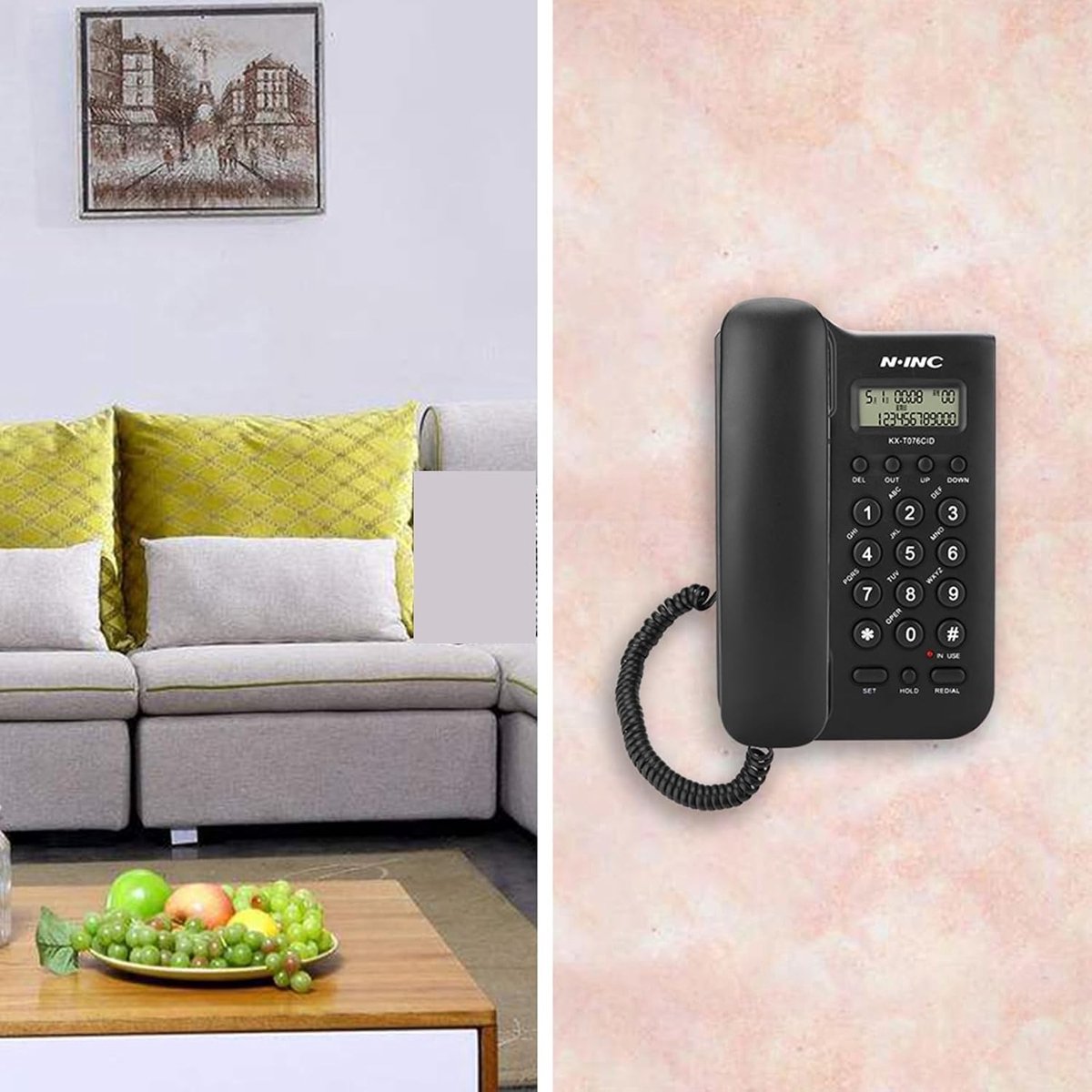 SnelShoppen - Telefoon met Kabel, Bedraad Bureau Telefoon voor Hotel, Thuis en Kantoor, Muurbevestiging, Zwart, Veelzijdig Gebruik