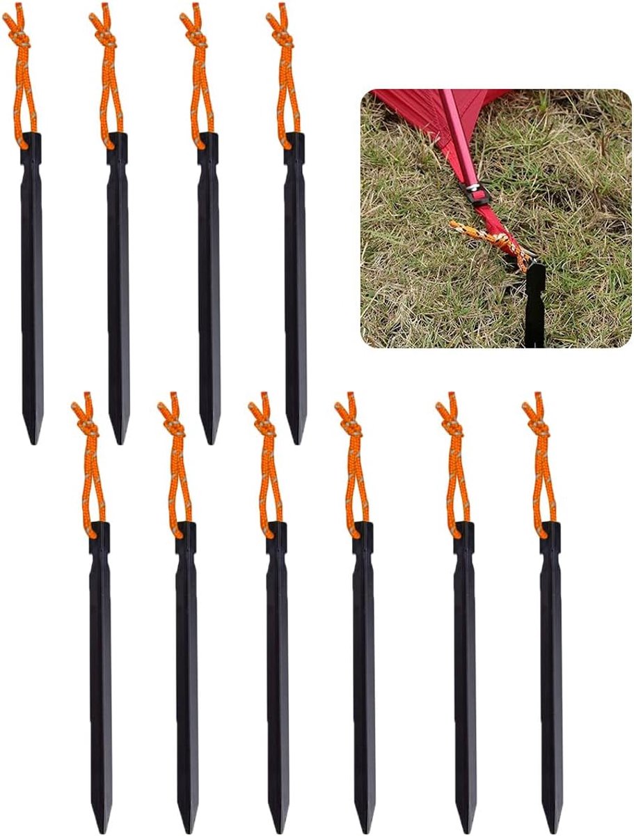 SnelShoppen - 10 Stuks Tent Stakes met Touw - Zware Duurzame Aluminium Haringen voor Buiten, Kamperen, Hangmatten en Luifels - Weerbestendig en Kracht