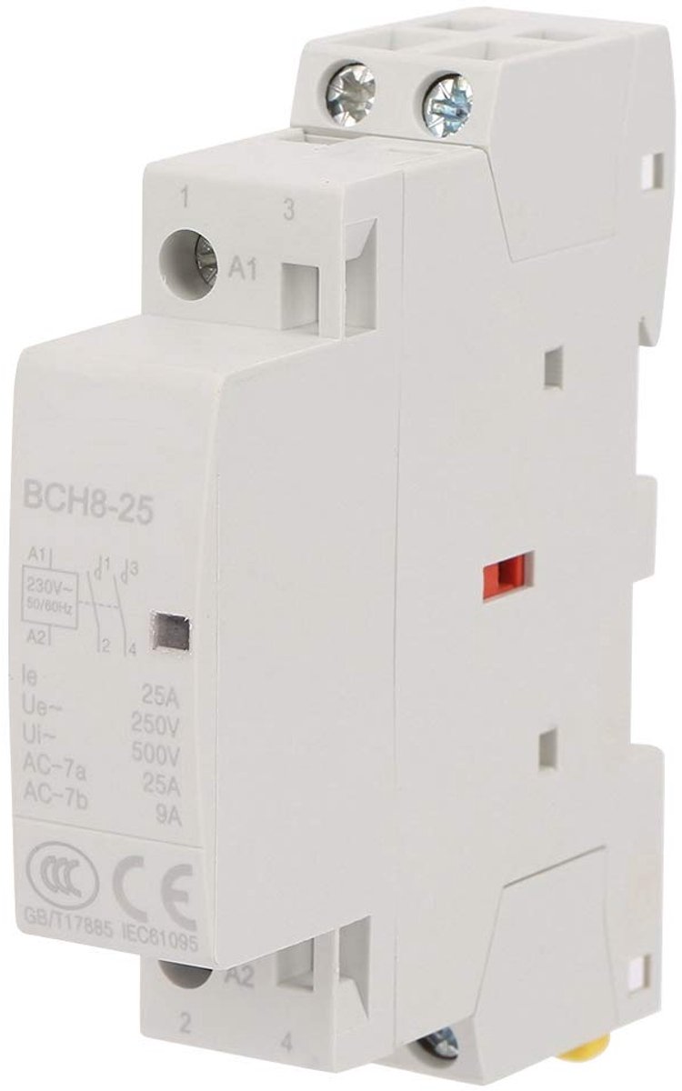 SnelShoppen - Elektrische Schakelaar DIN Rail 25A 230V 2NO - Controle Circuits Verlichting Verwarming - Stil en Energiezuinig