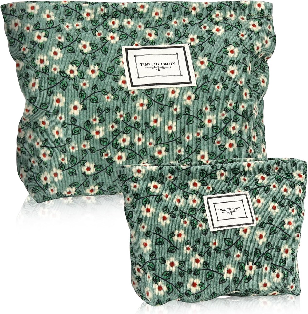 SnelShoppen - Multifunctionele Cosmeticabag - Make-up Tas - Reiswaszak - Trekkoord Make-up Organizer - Kleine Cultuurtas - Groene Canvas & Corduroy