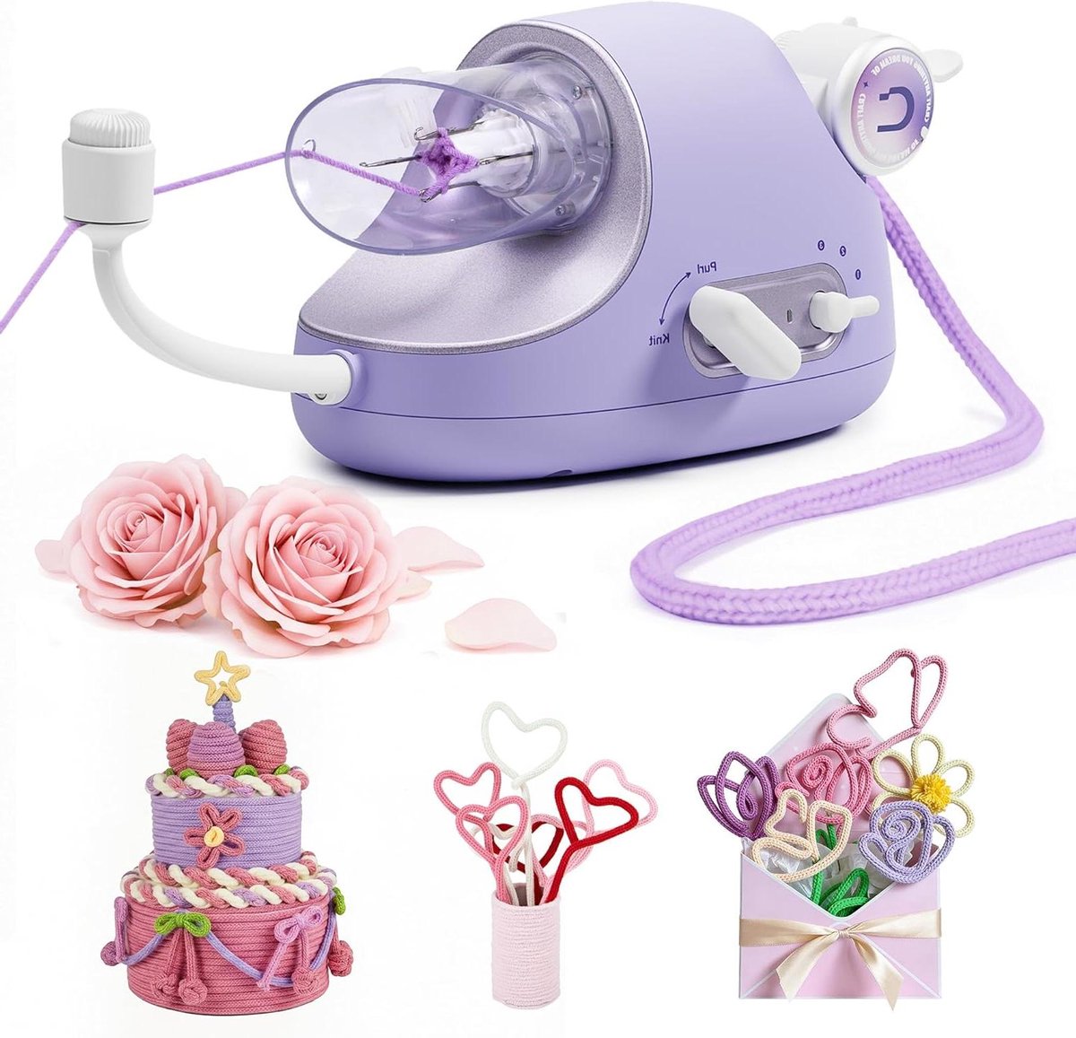 Breimolen Elektrisch - Automatische Breier - Decoratieve Koorden Maken - Instelbare Snelheid - 33 x 11 x 13 cm - Lila