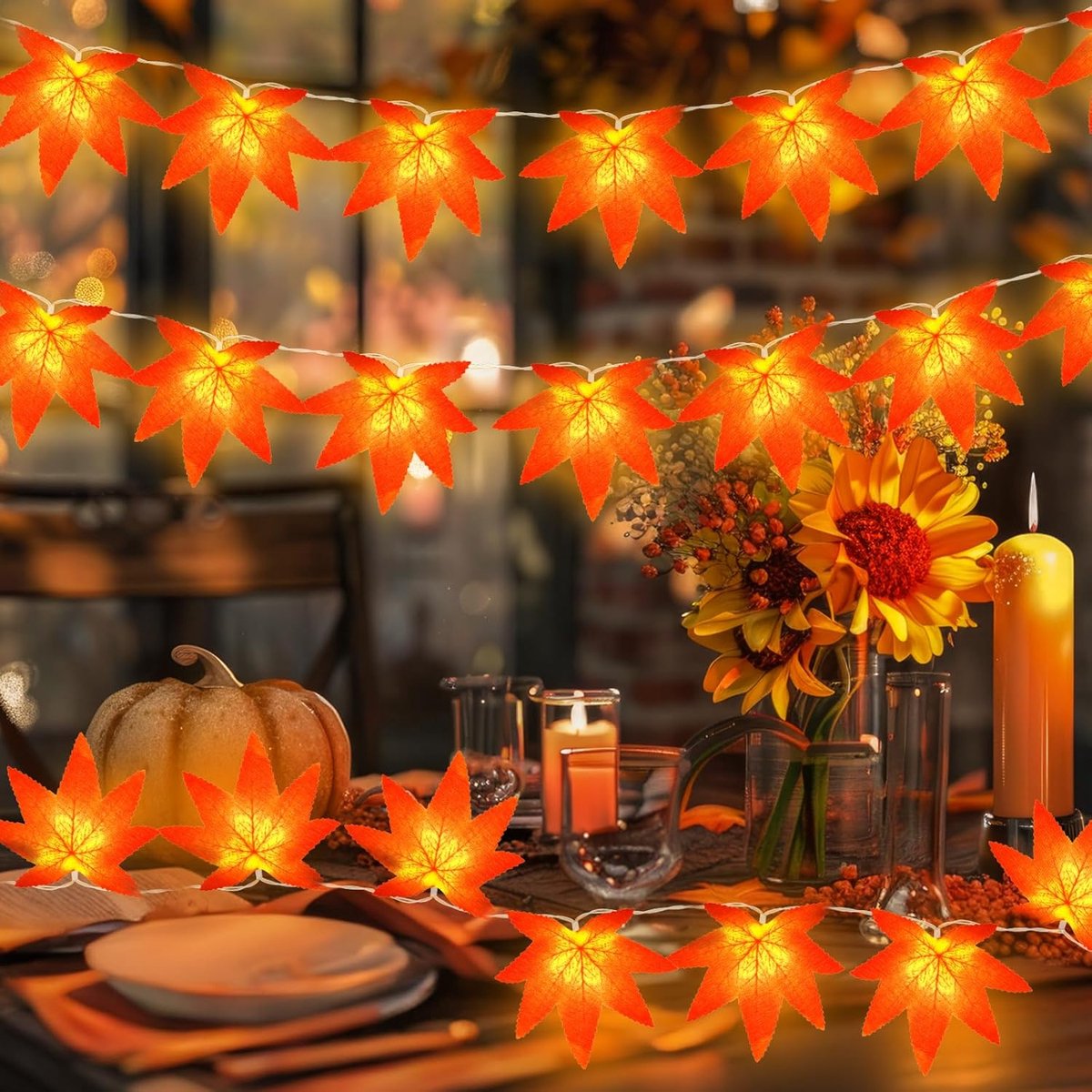 Maple Leaves Fairy Lights, 3 m, 20 LEDs, Autumn Decoration, Fairy Lights, Battery with 6 Timers, Autumn Maple Leaf - ShopVlot