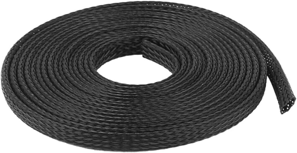 SnelShoppen - Verstelbare Gevlochten Slang Kabelschoen Zwart 10mm Diameter 10 Meter Flexibel en Duurzaam PET Kabel Organisatie