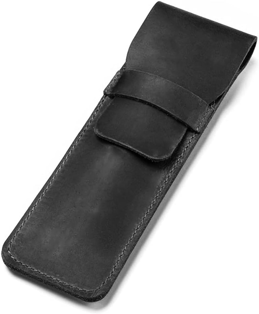 SnelShoppen - Handgemaakte Lederen Penhouder - Beschermhoes voor Vulpen - Crazy Horse Leer - Zwart - Maat S - Modern Ontwerp - Perfect voor Reis en Da