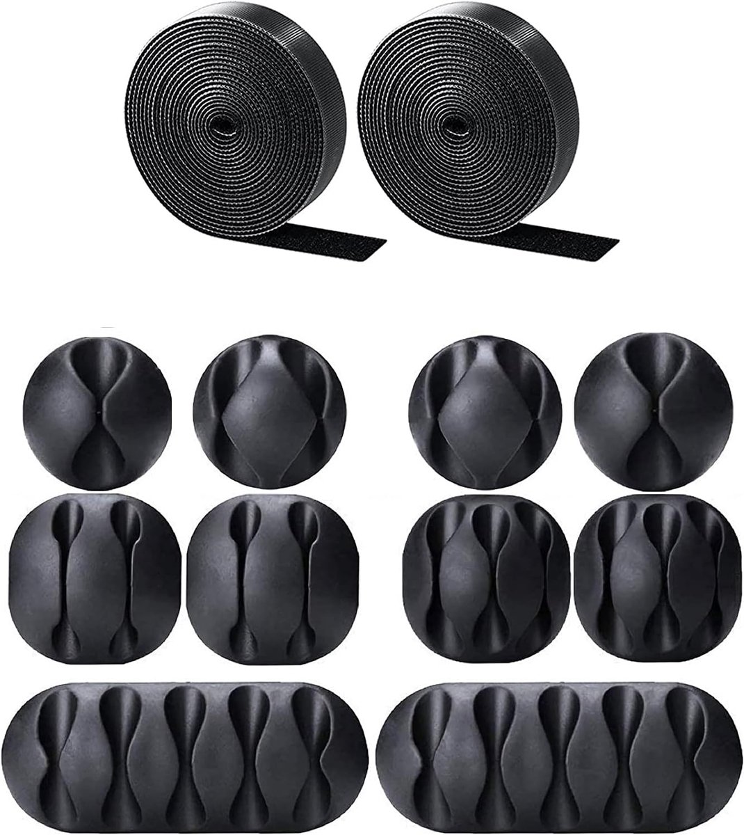 SnelShoppen - 10 Stuks Kabelclip Houder en 2 x 5 Meter Kabelbinders, Bureau Kabel Organisator Kabelbeheer voor Thuis en Kantoor - Zwart