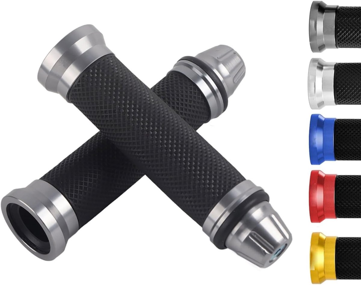 SnelShoppen - Motorfiets Handgrepen, Standaard Handvatten voor 7/8" Stuur, CNC Geanodiseerd Aluminium en Rubber, Antislip voor Motoren en Fietsen (Zil