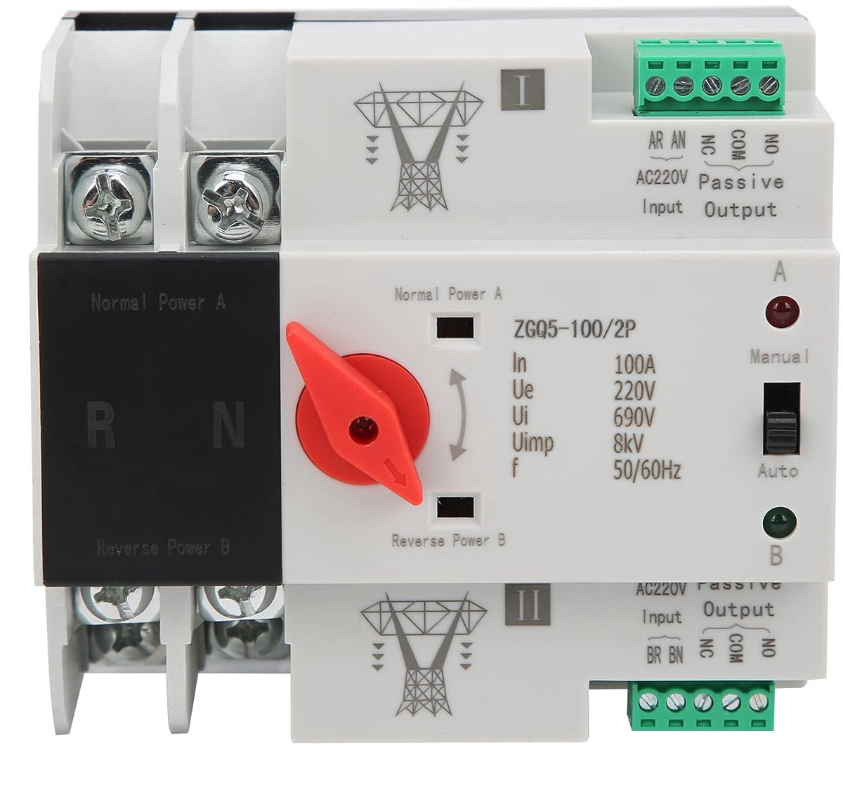 SnelShoppen - ZGQ5-100/2P Dual Power Automatische Overschakelschakelaar 220V 100A ATS voor Thuisgebruik, Noodstroom Inverter voor Gemeentelijke Stroom