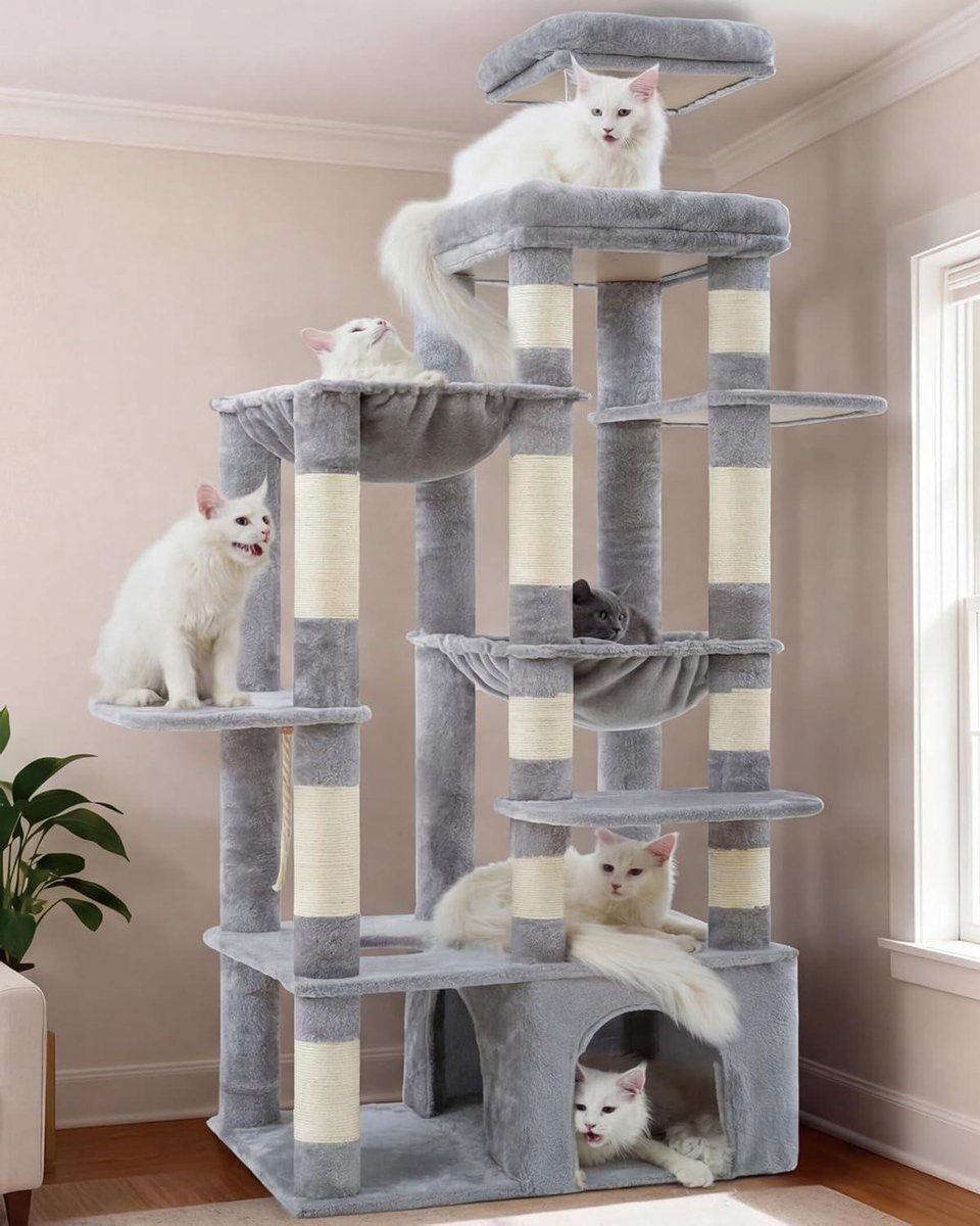 Krabpaal Groot - Kattenmeubel XL - Katten Klimmen - Extreem Stabiele Basis - 180 Cm Hoog - Lichtgrijs