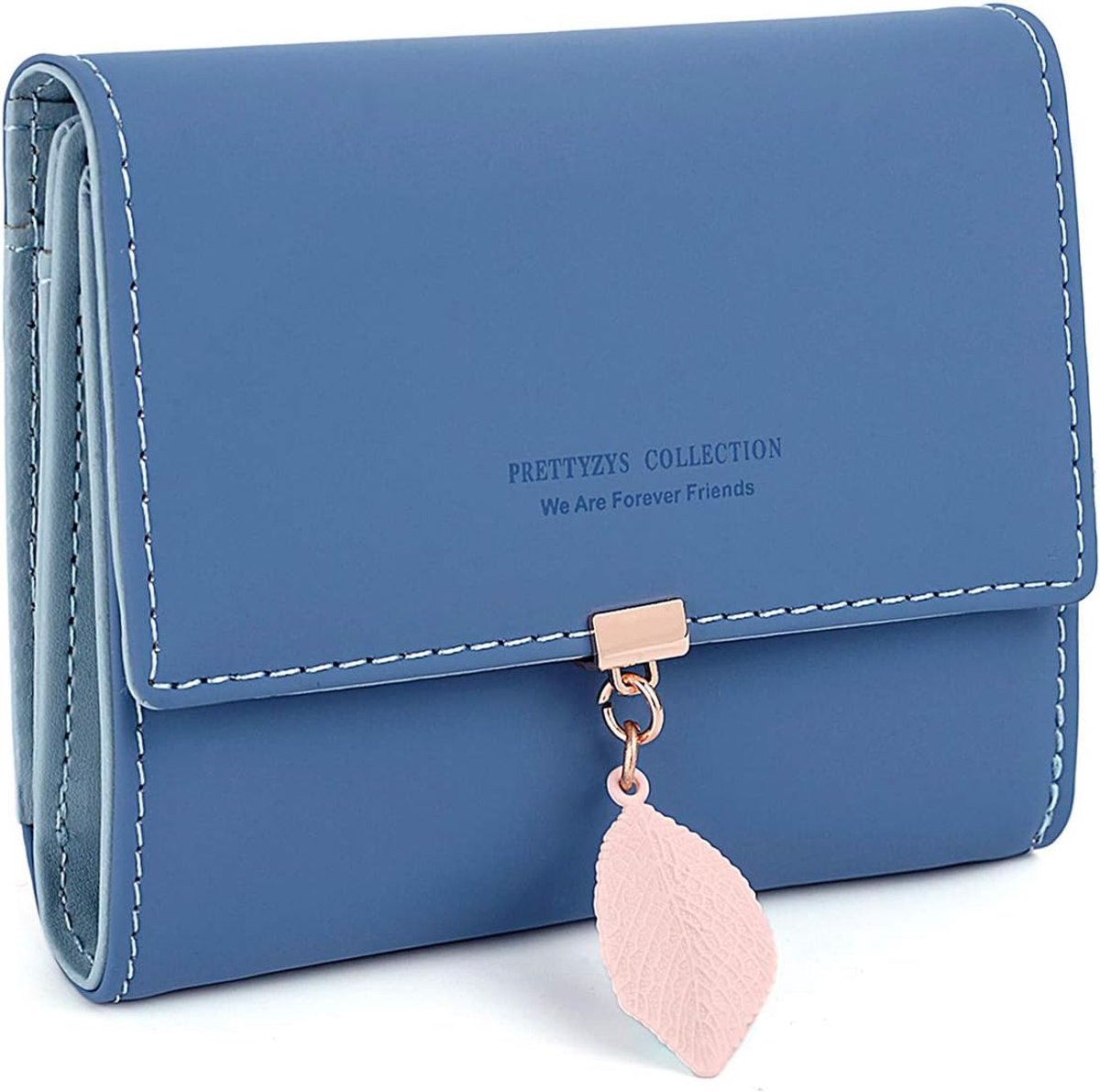 SnelShoppen - Damesportemonnee Met Exquise Bladhanger PU Leer, Blauw, Compact, Met 6 Kaartsleuven, Ideaal Voor Dagelijks Gebruik
