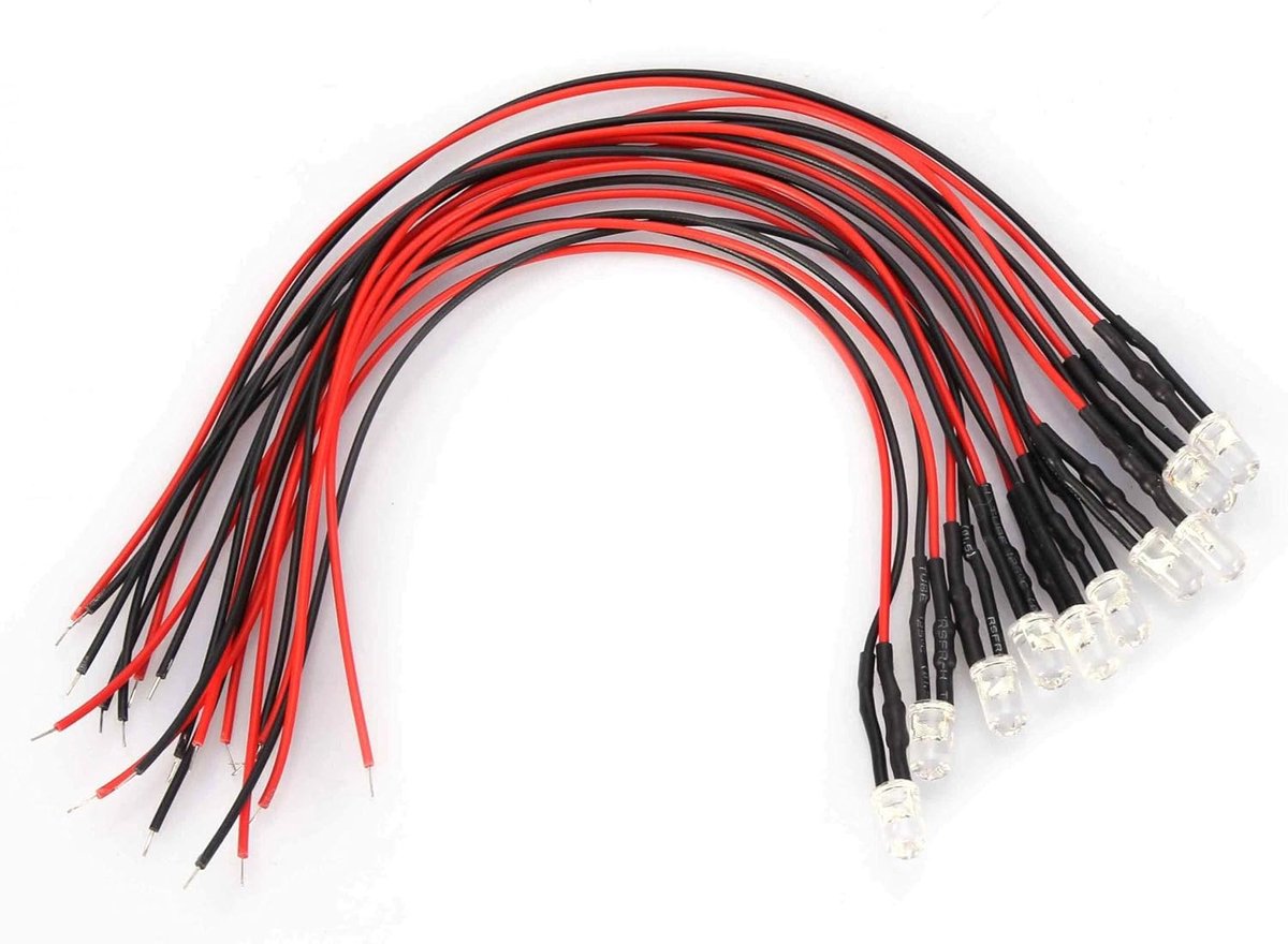 SnelShoppen - LED Diode Lichten 10 stuks 12V 0.06W 5mm LED Lamp Draad Verlichtingsdiode met 20cm Voorbedraad Multikleur (Blauw) voor Feesten, Camping,