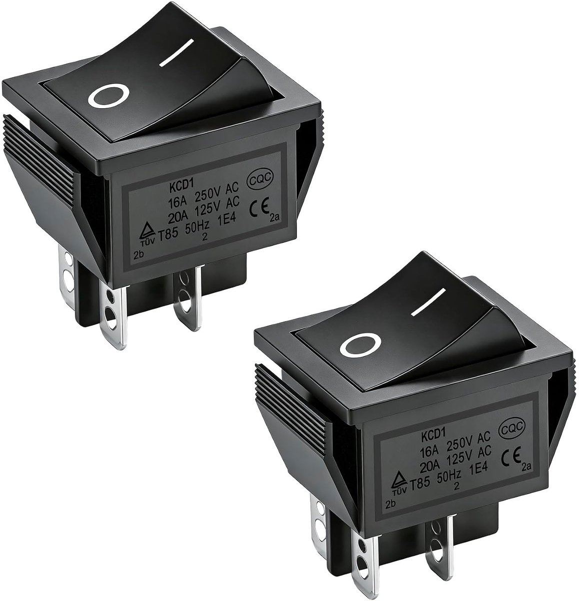 SnelShoppen - Heschen Rocker Switch (ON) Instant Off Schakelaar DPDT, 16 A, 250 VAC, Zwart, 2 Stuks, Voor Tuin, Keuken, Camping