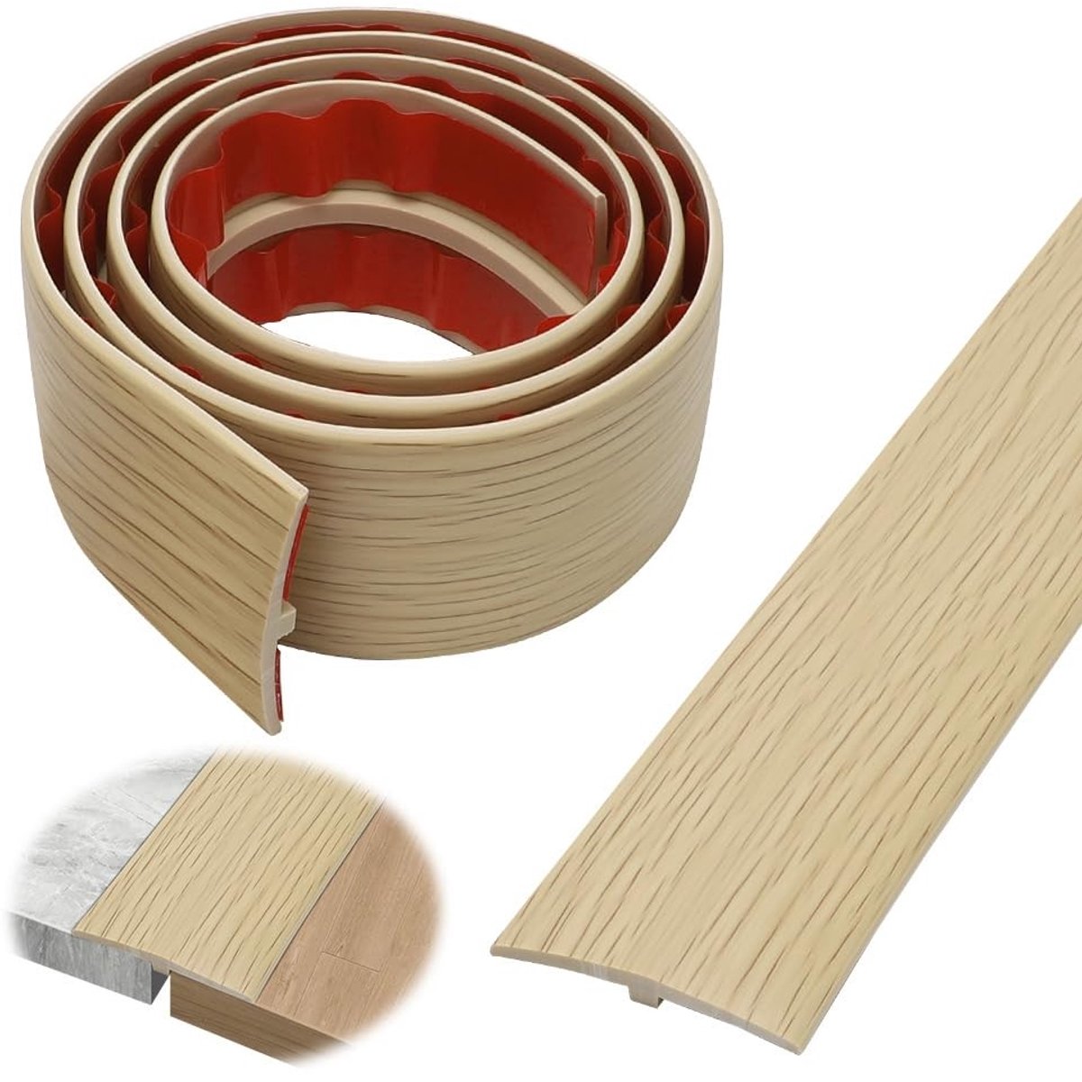 Overgangsprofiel 1 m x 5 cm, zelfklevend PVC, T-profiel voor vloeren, hoogtecompensatie en afdekstrip voor parket en laminaatvloeren
