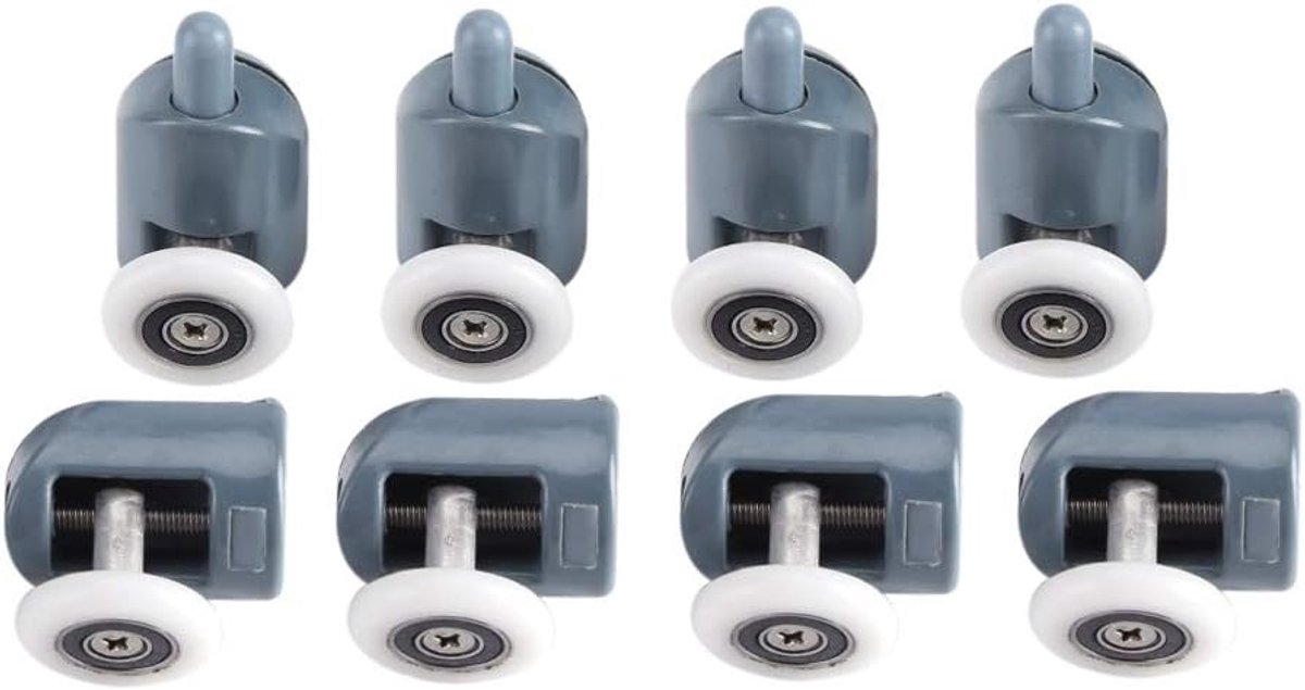 SnelShoppen - 8 Stuks Douchedeur Rollen met Schroeven en Afdekkappen voor Glas 5-6mm - Hoogwaardige Kunststof en RVS - Stil en Duurzaam - Perfect voor