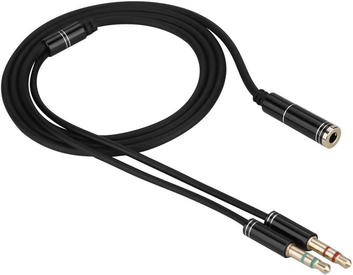 SnelShoppen - Headphone Splitter Verlengkabel 3.5mm Jack naar Dubbele 3.5mm Plug Adapter voor Hoofdtelefoon en Microfoon, Perfect voor Muziek en Games