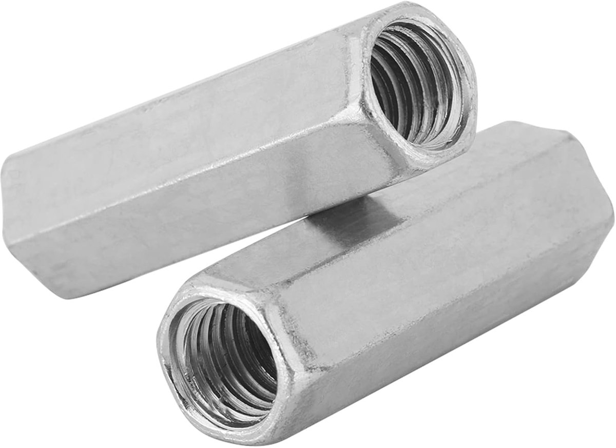 SnelShoppen - 5-delige M12 lange stangmoer set, zeskantmoeren, draadspacers, bevestigingsmiddelen voor M12 * 50 toepassingen, verzinkte moeren voor ve
