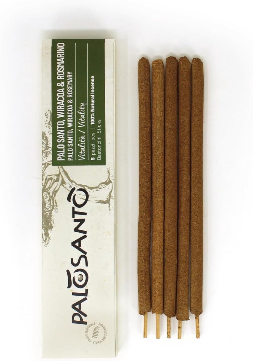 SnelShoppen - Palo Santo natuurlijke wierookstokjes met rozemarijn en Wiracoa - 100% natuurlijk - Geurige en ontspannende wierookstokjes - Beschermt t