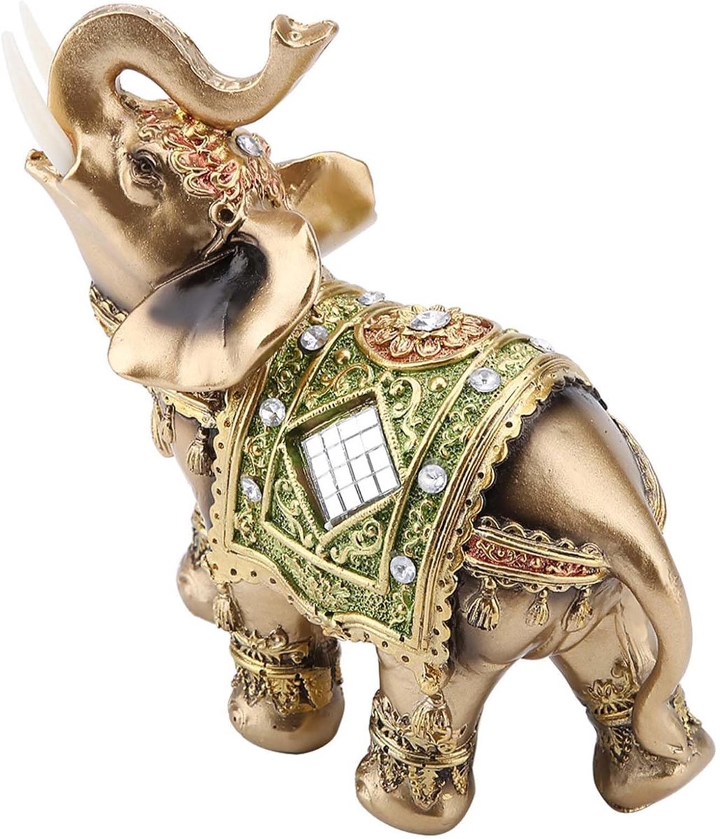 SnelShoppen - Lucky Wealth Olifant Beeld Feng Shui Groene Olifant Beeldhouwwerk Rijkdom Figurine Thuis Decoratie Collectie Groot