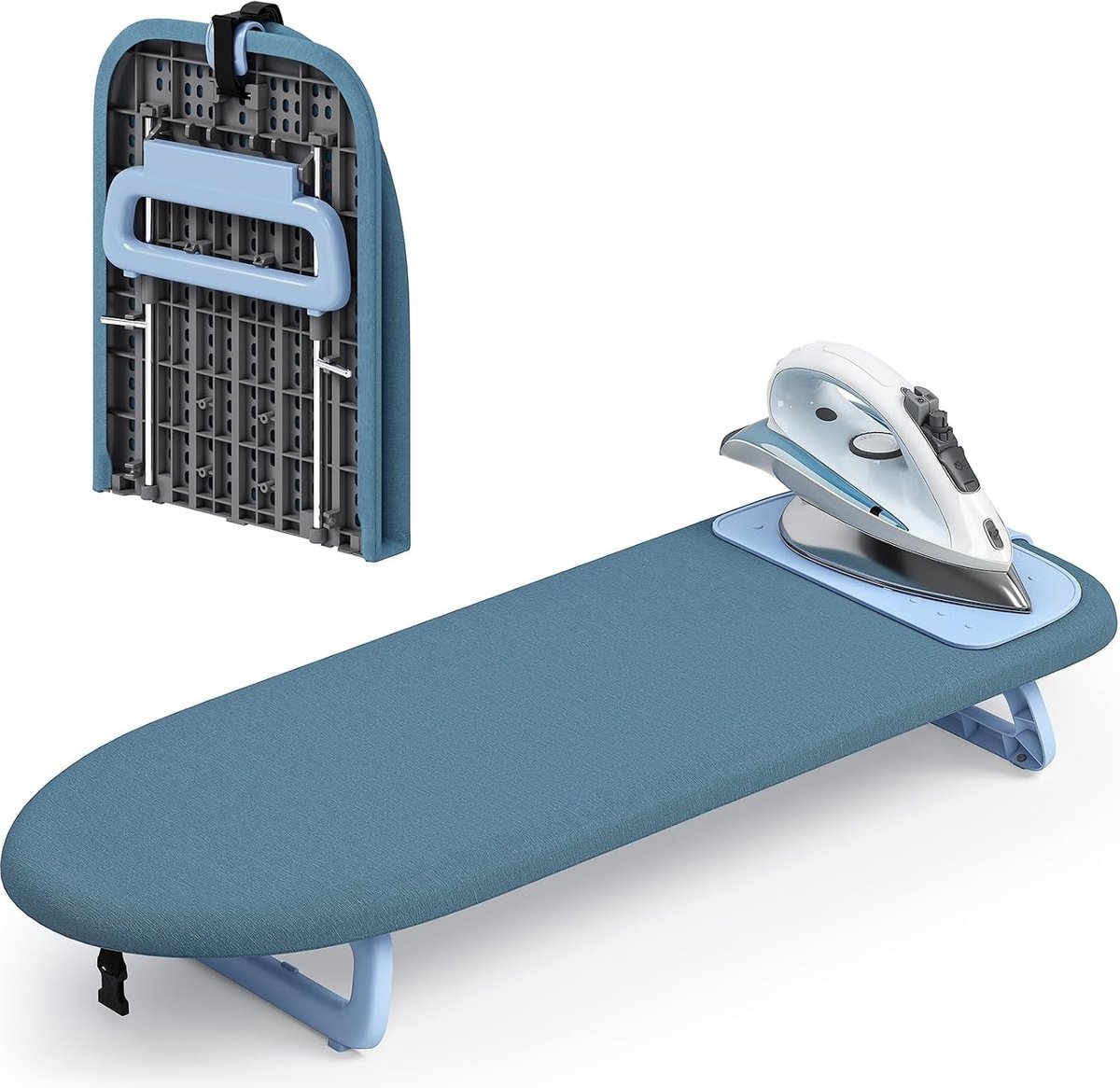 Klein Strijkplank met Strijkmat, Vouwbare Mini Strijkplank voor Reis en Studenten, Handig voor Thuis en Opbergen, 12x32 Blauw