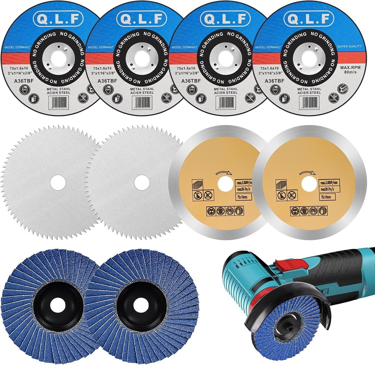 SnelShoppen - Set van 10 Slijpschijven 76 mm voor 10 mm Haakse Slijpmachine - Voor Het Snijden van Metaal, Steen, Hout, Kunststof
