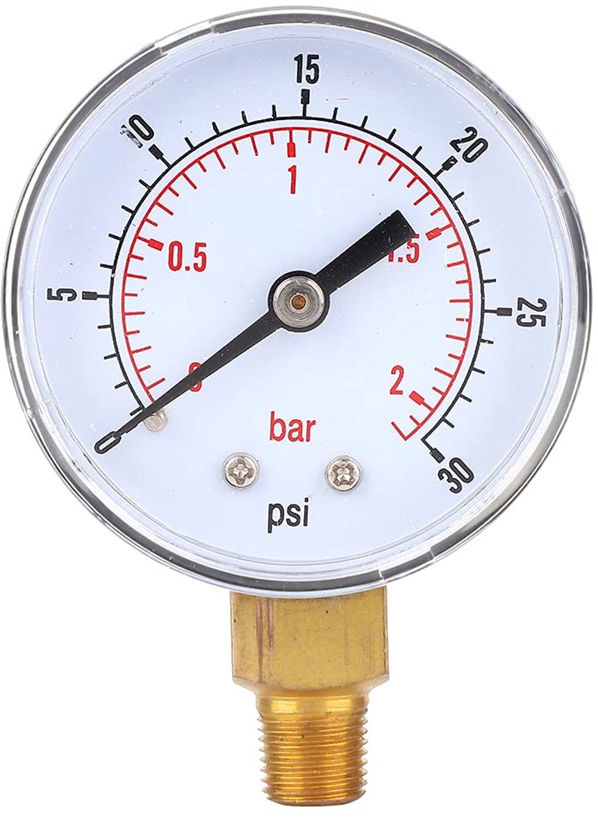 SnelShoppen - Manometer, Glycerine Gevulde Drukmeter, Lucht Drukmeter met Messing, Olie Drukmeter met 50mm Wijzerplaat 1/8 BSPT Onderverbinding voor L
