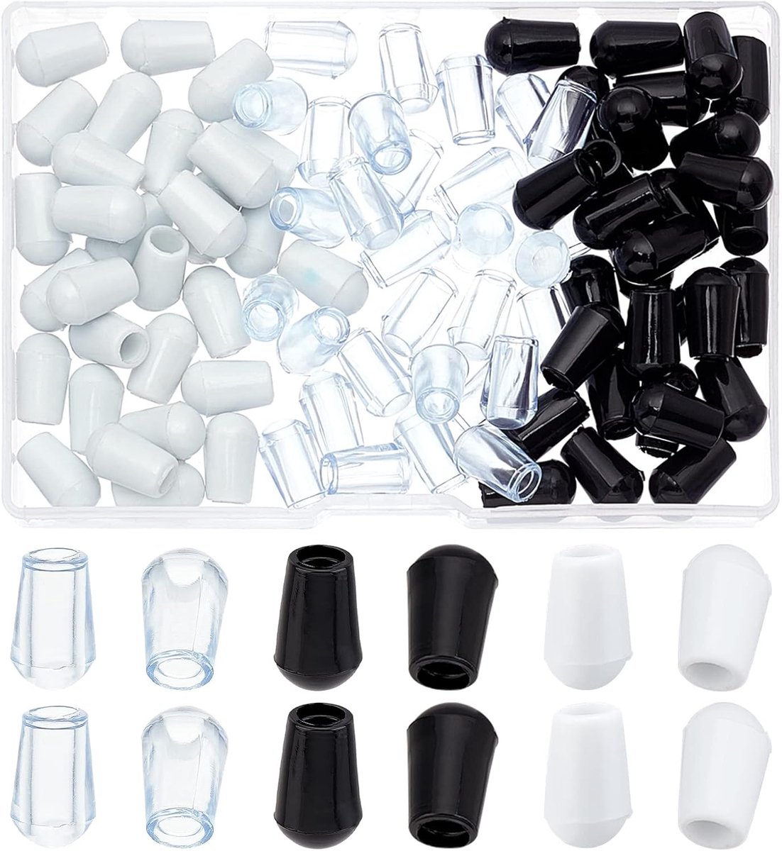 SnelShoppen - 90 Stuks Vervangende Rubber Voeten voor Keuken Rack, Antislip Ondersteuning voor Afvoer Mand, Keukenaccessoires in Helder, Zwart en Wit
