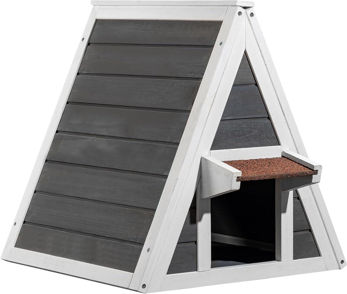 Kattenhuis Buiten - Dierenverblijf Hout - Bescherming Weer - Dubbele Toegang - 50 x 50 x 54 cm - Grijs Wit