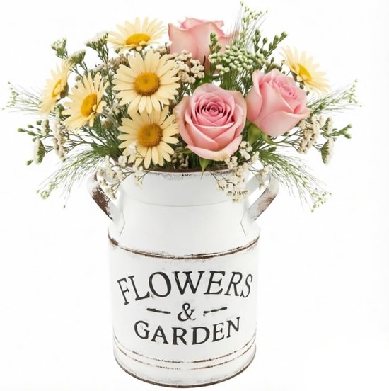 SnelShoppen - Shabby Bloempot Decoratie Metaal Melkkan Vintage Stoer Tuin Vaasje Plantenpot Rustic Bloemenvaas Tafelstuk voor Woonkamer Keuken Balkon