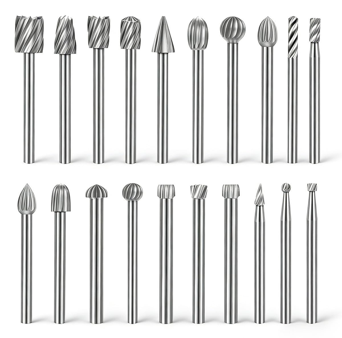 20-delige Carbide Freespen Set, Tungsten Carbide Roterende Snijder voor Houtbewerking, Graveren, Boren en Metaal Polijsten, Geschikt voor DIY-projecten