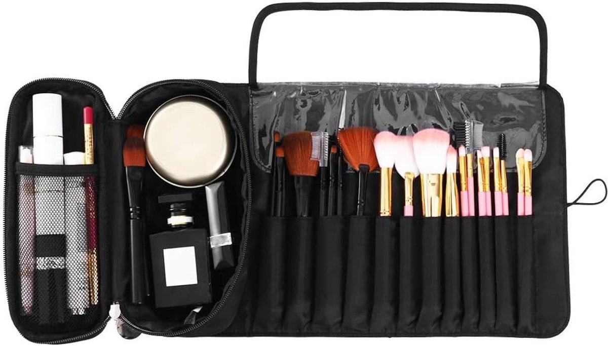 SnelShoppen - Vouwbare Cosmetic Organizer Make-up Kwasten Lipstick Crème Schoonheidstool Make-up Tas - Zwart, Waterafstotend en Stofwerend, Ideaal voo