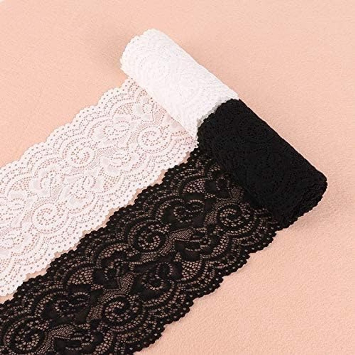 SnelShoppen - 10 Yards Witte en Zwarte Elastische Kant Trim Ribbons Decoratieve Band Bloemenrand voor Handicraft Bruiloft Lingerie Jurk Decoratie 10cm