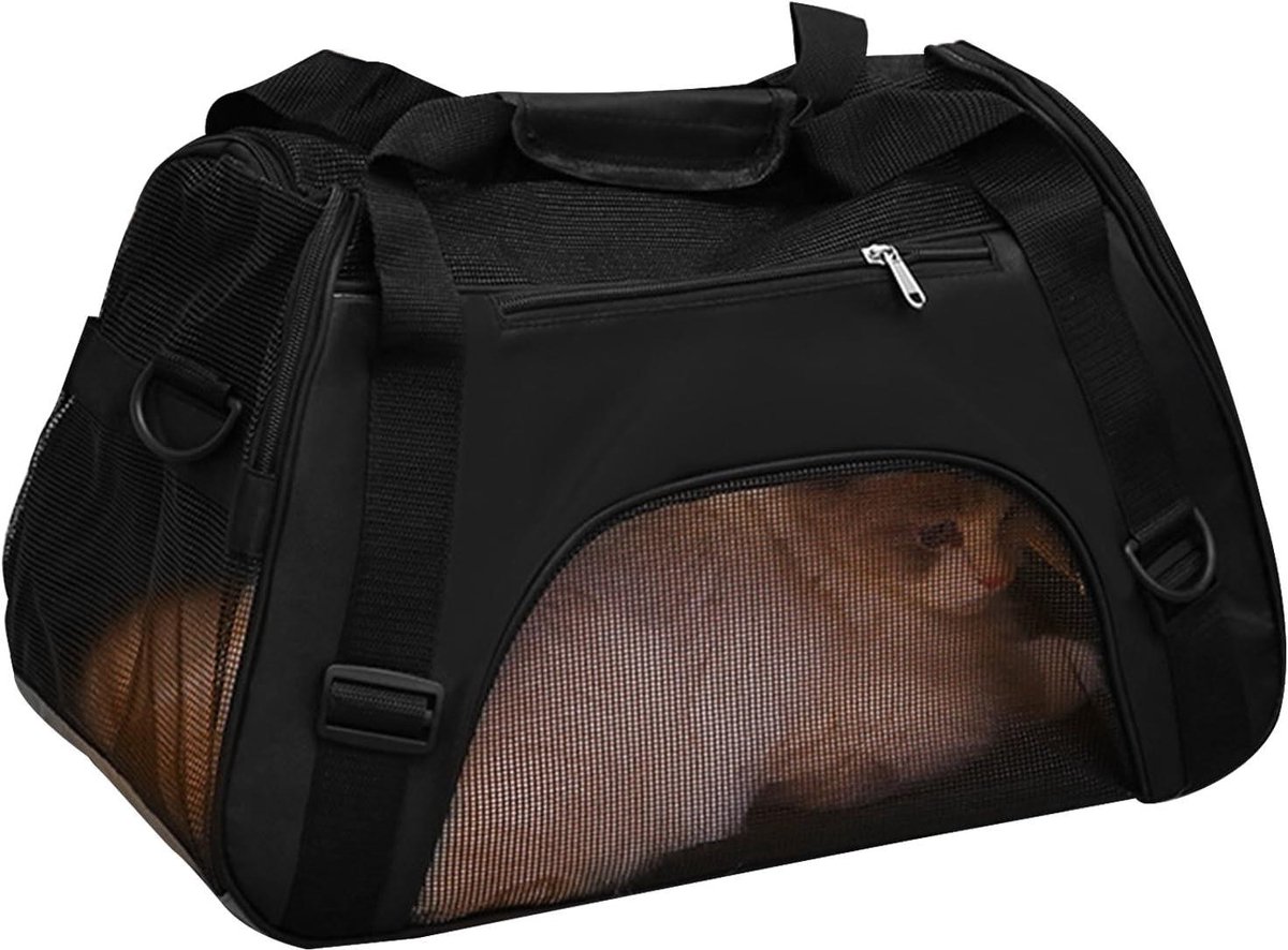 Honden Transporttas - Draagtas Katten - Reizen met Huisdier - Waterdicht Ademend - 53x36x26cm - Zwart