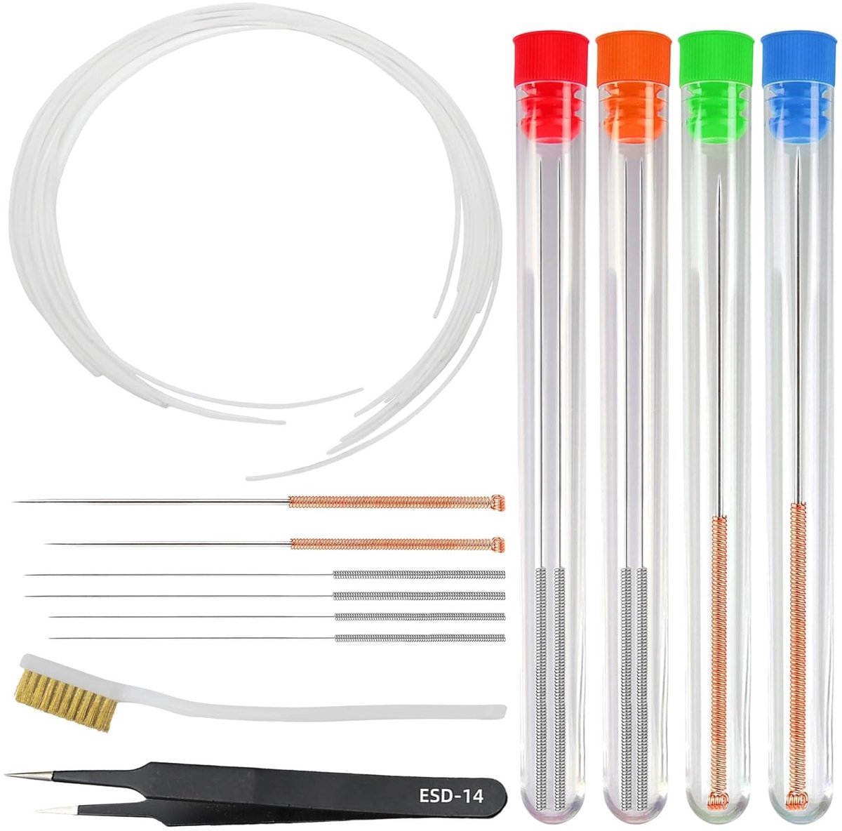 Reinigingsset 3D printer - Mondstuk onderhoud - Printer schoonhouden - Compleet met filament - 10x 40cm filament - Multicolor naalden