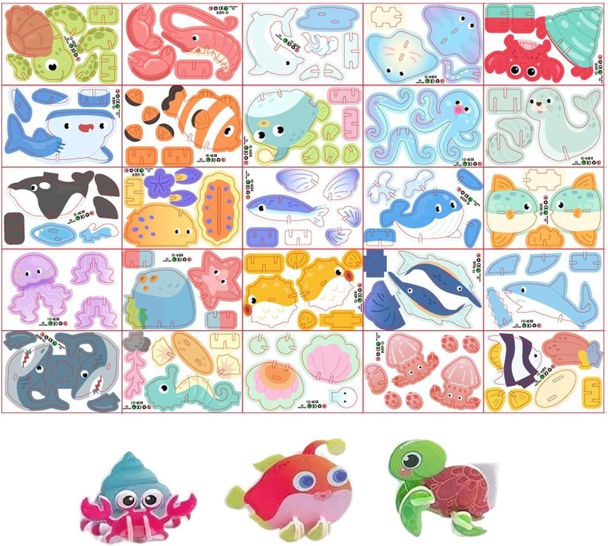 3D Dieren Puzzel - Bouwpuzzel Educatief - Creatief Spelen - Zonder Lijm - 25 Dieren - Oceaan