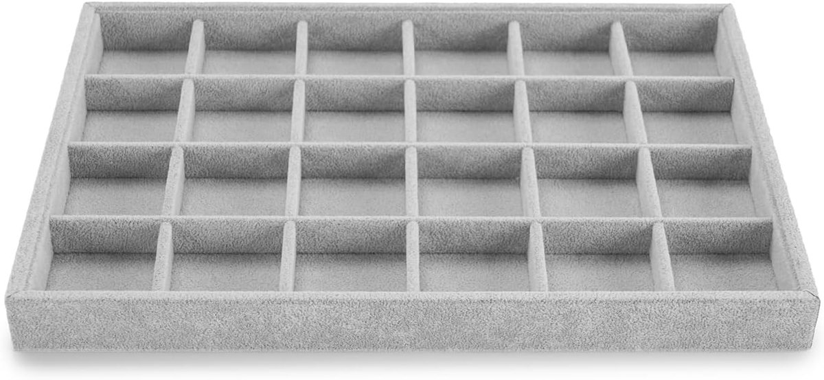 Oirlv Grey Velvet 24 Compartments Jewelry Tablet, Jewelry Storage Box Schublade Jewelry Organizer Tablett Rings - ShopVlot