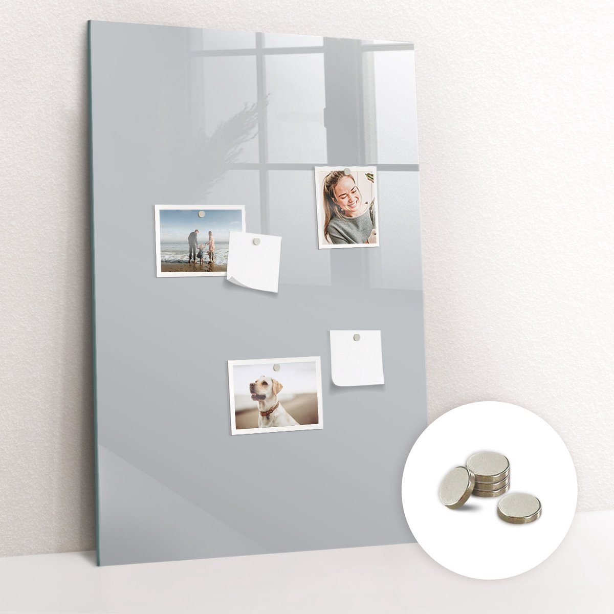 Tulup Glassboard - Lichtgrijze kleur Magneetbord - 60 cm x 90 cm - Magnetisch Wandbord - Moderne Wanddecoratie - Foto Magneetbord Lichtgrijs - Gratis 5 Sterke Magneten - Memo Magneetbord - Memobord Keuken