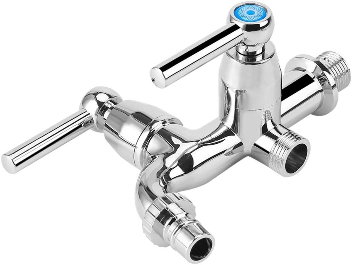 SnelShoppen - Waterkraan Dubbele Mengkraan Met Twee Uitlaten G1/2 Voor Wasmachine Keuken Gootsteen Douche (Rechthoekige Handgreep)